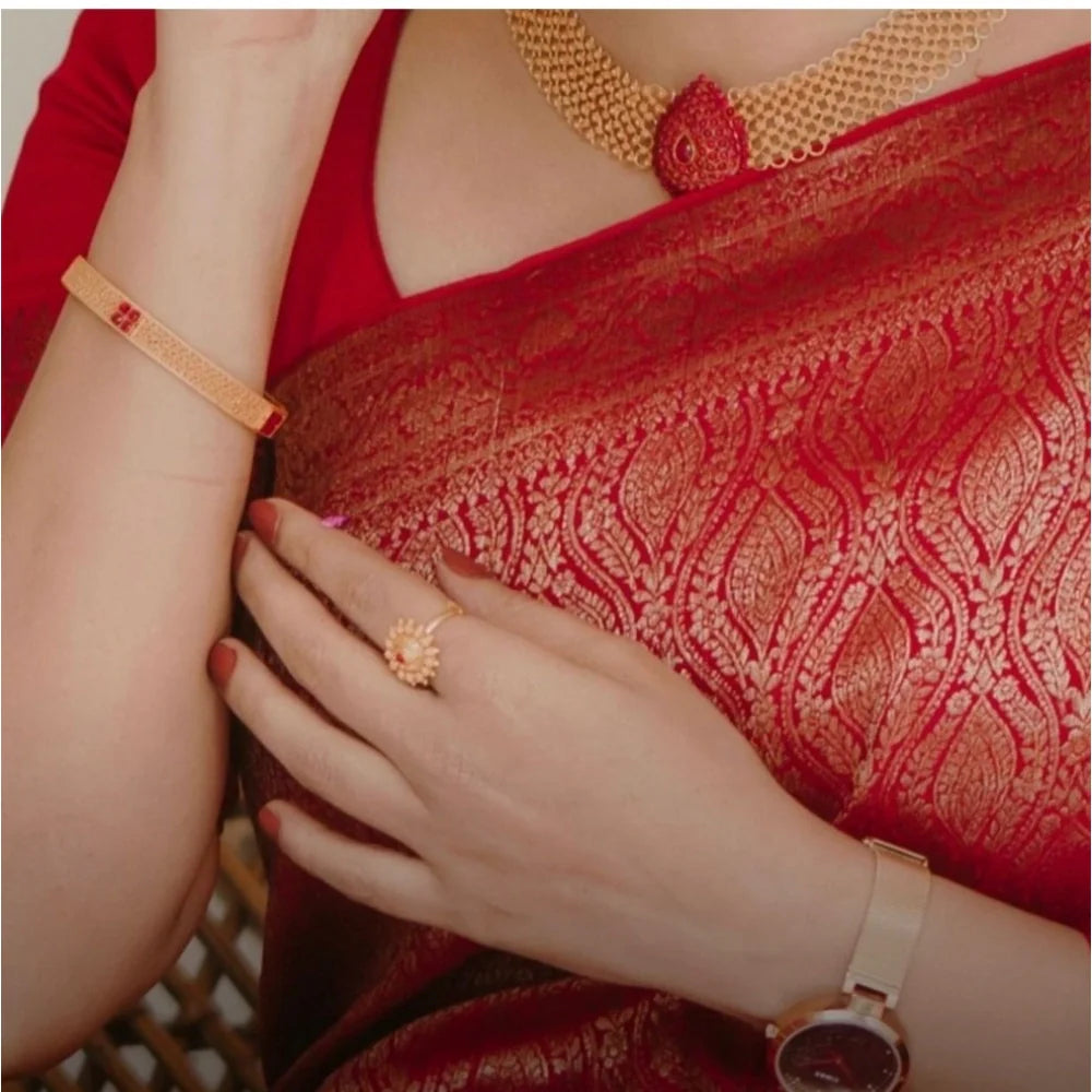 Women's Silk Printed Saree With Unstitched Blouse 5.5Mtr (Red)