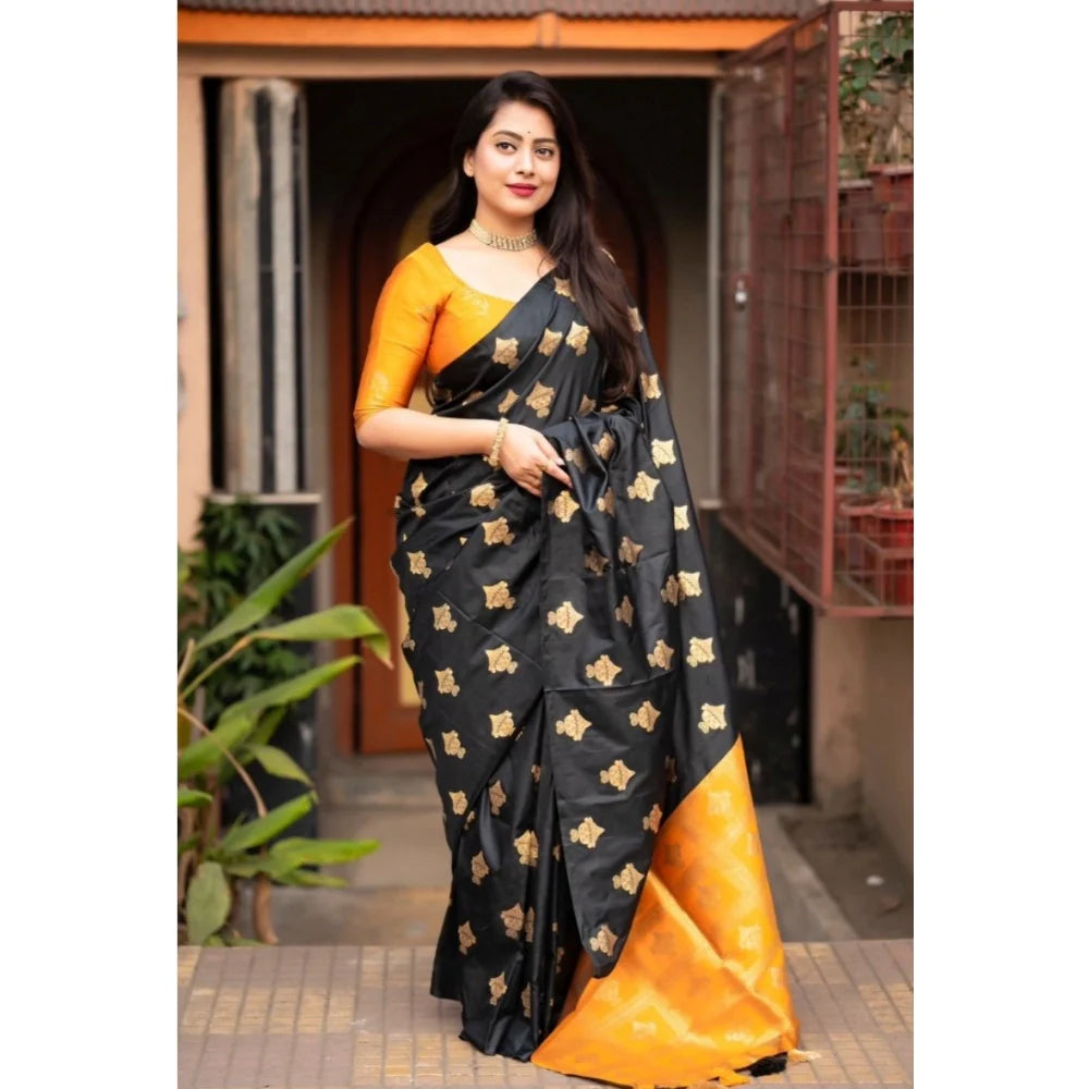 Women's Silk Printed Saree With Unstitched Blouse 5.5Mtr (Yellow)