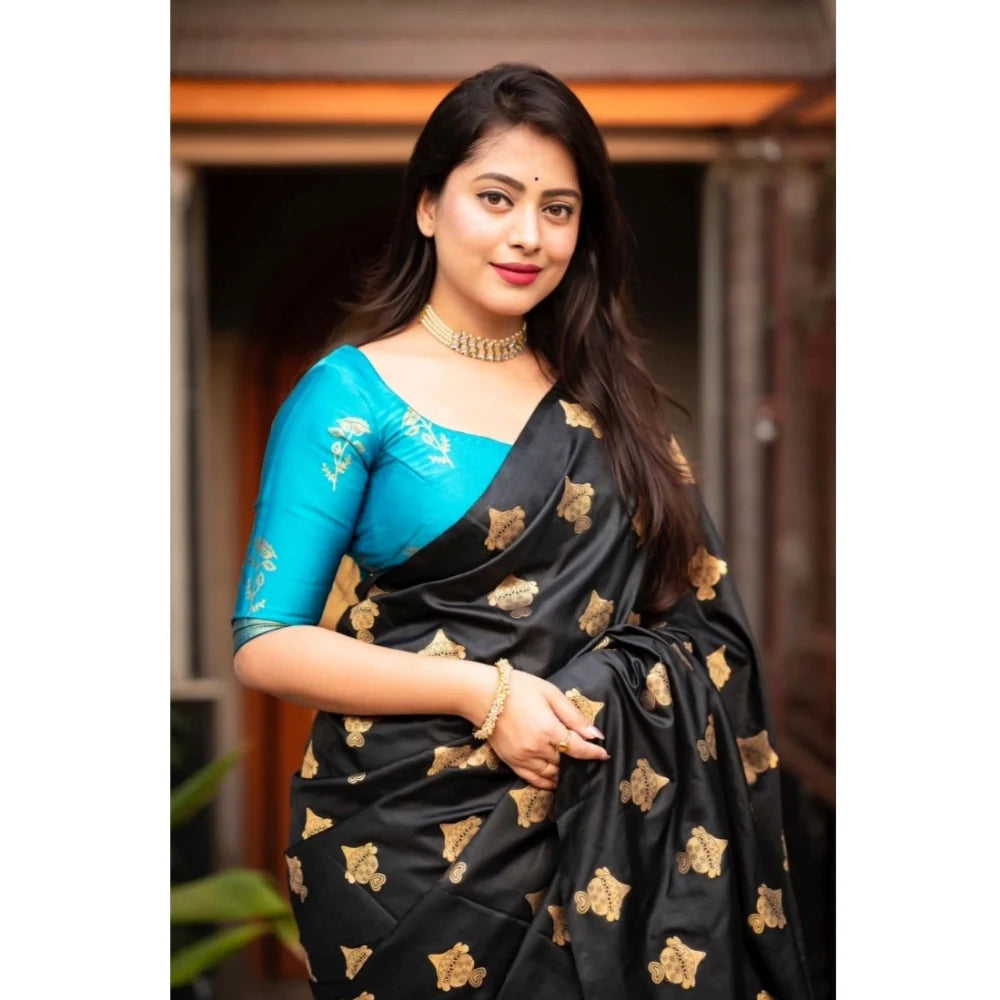 Women's Silk Printed Saree With Unstitched Blouse 5.5Mtr (Sky Blue)