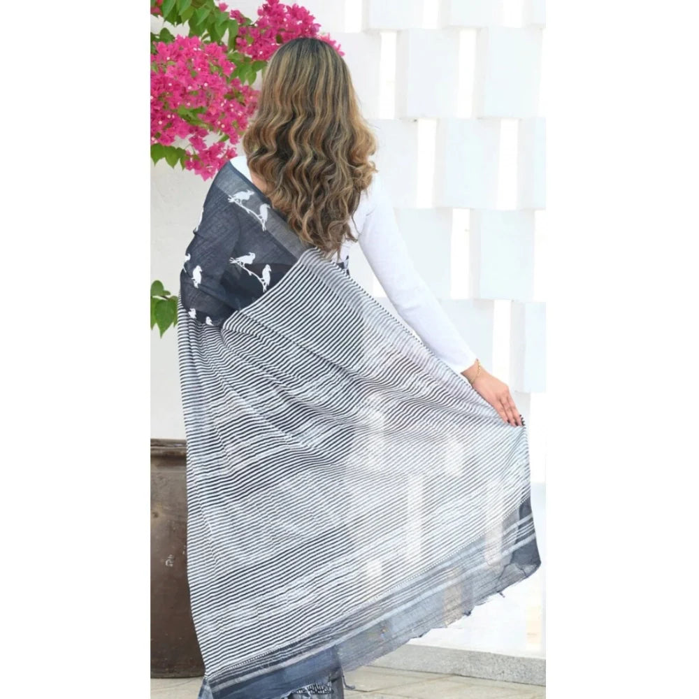 Women's Silk Printed Saree With Unstitched Blouse 5.5Mtr (Black)