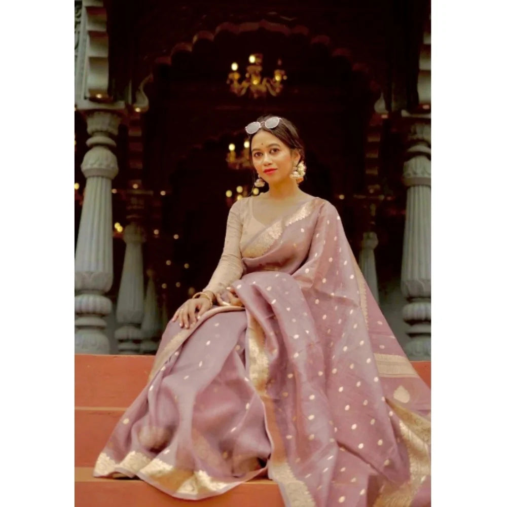 Women's Cotton  Printed Saree With Unstitched Blouse 5.5Mtr (Rose Gold)