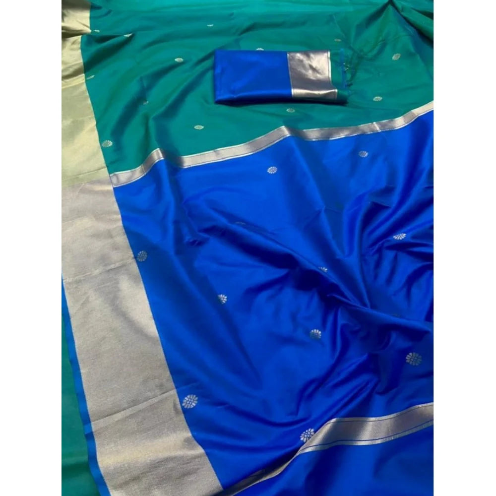 Women's Silk Printed Saree With Unstitched Blouse 5.5Mtr (Blue)