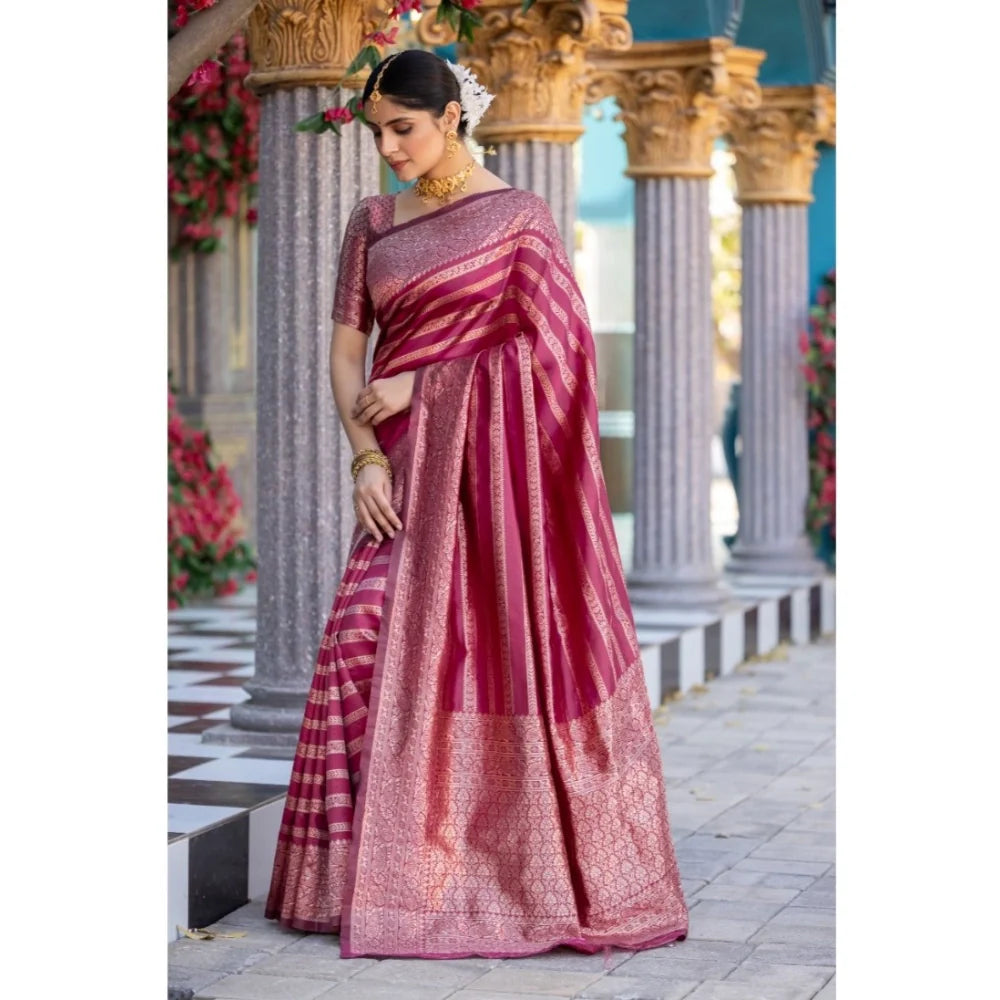 Women's Silk Printed Saree With Unstitched Blouse 5.5Mtr (Pink)