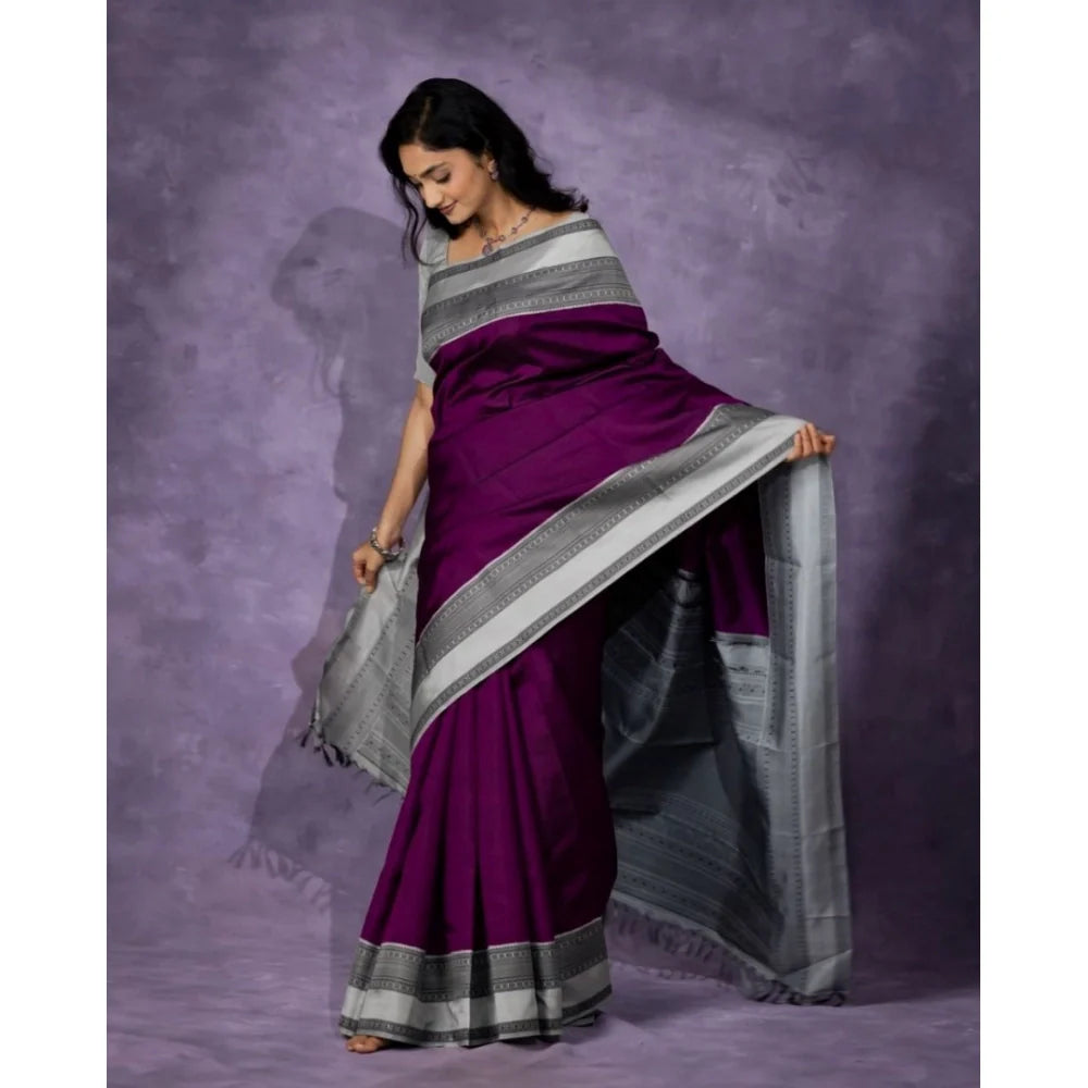 Women's Silk Printed Saree With Unstitched Blouse 5.5Mtr (Purple)