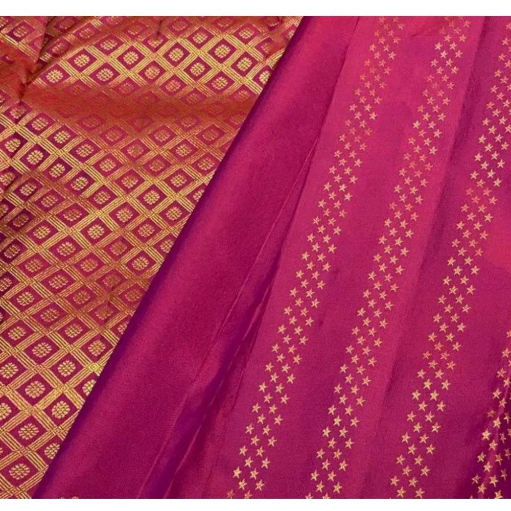 Women's Silk Printed Saree With Unstitched Blouse 5.5Mtr (Rani Pink)