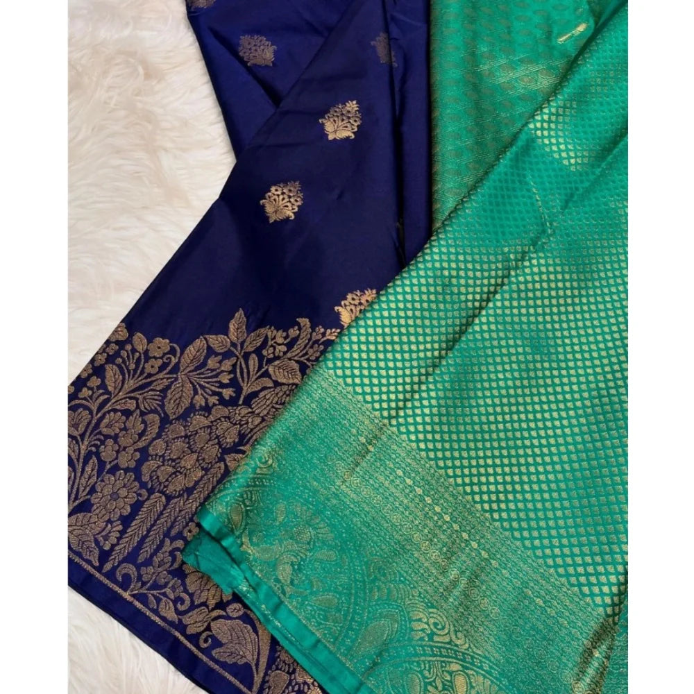 Women's Silk Printed Saree With Unstitched Blouse 5.5Mtr (Royal Blue)