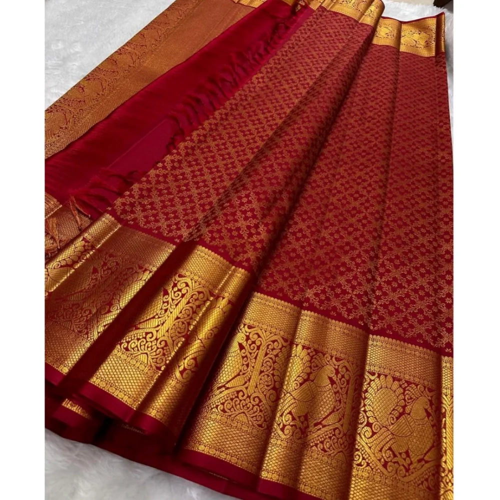 Women's Silk Printed Saree With Unstitched Blouse 5.5Mtr (Maroon)