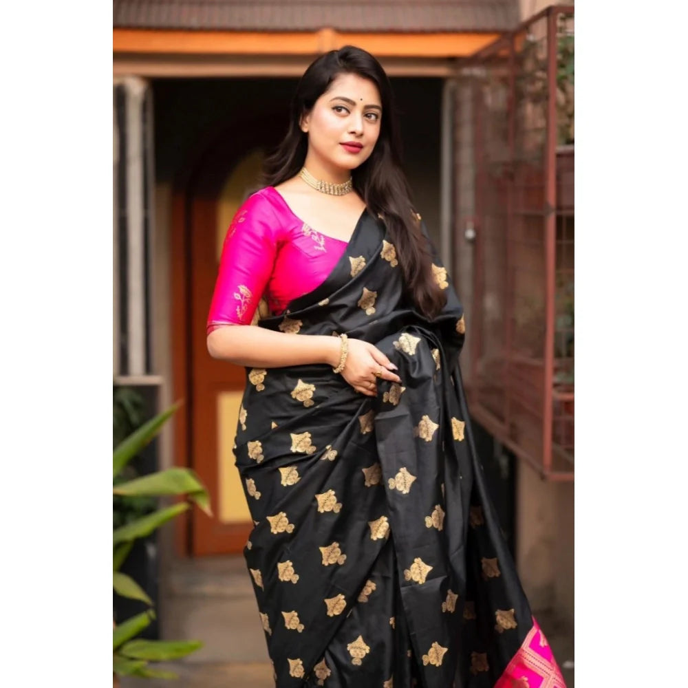 Women's Silk Printed Saree With Unstitched Blouse 5.5Mtr (Pink)