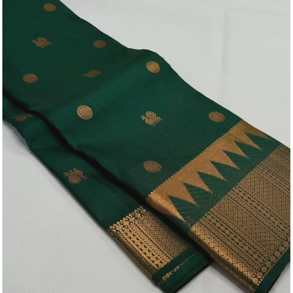 Women's Silk Printed Saree With Unstitched Blouse 5.5Mtr (Green)