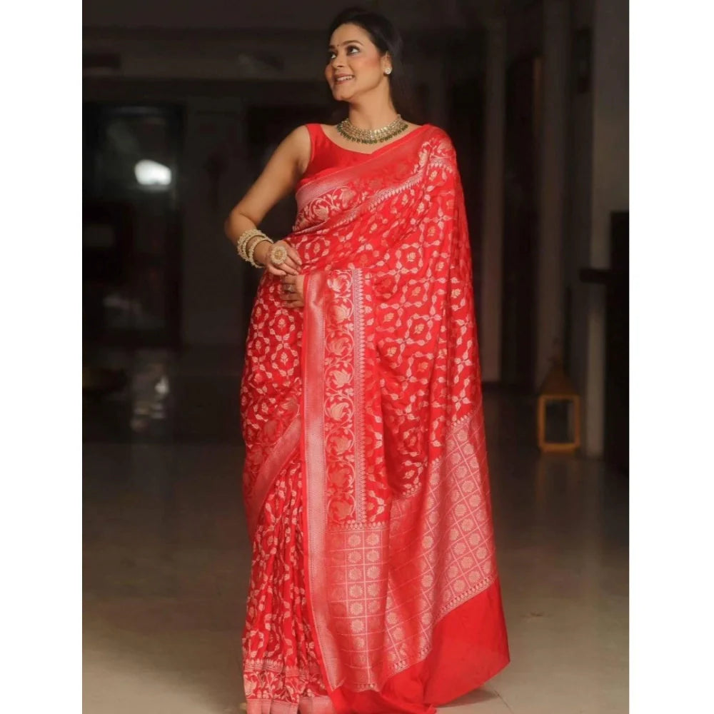 Women's Silk Printed Saree With Unstitched Blouse 5.5Mtr (Orange)