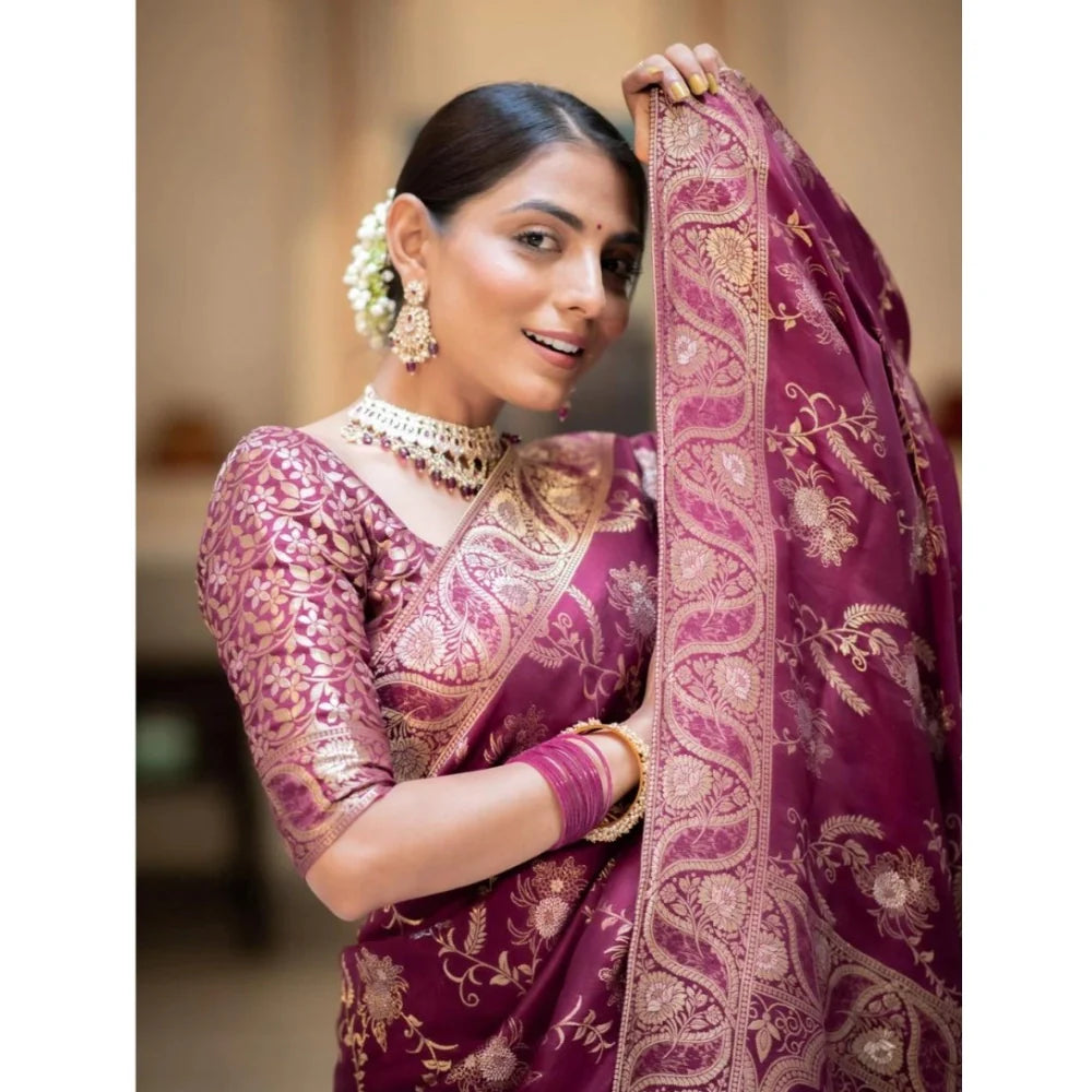 Women's Silk Printed Saree With Unstitched Blouse 5.5Mtr (Wine)