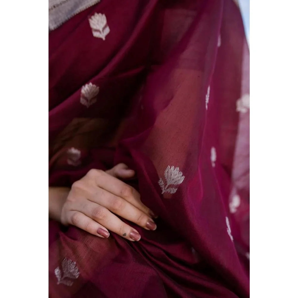 Women's Cotton  Printed Saree With Unstitched Blouse 5.5Mtr (Maroon)
