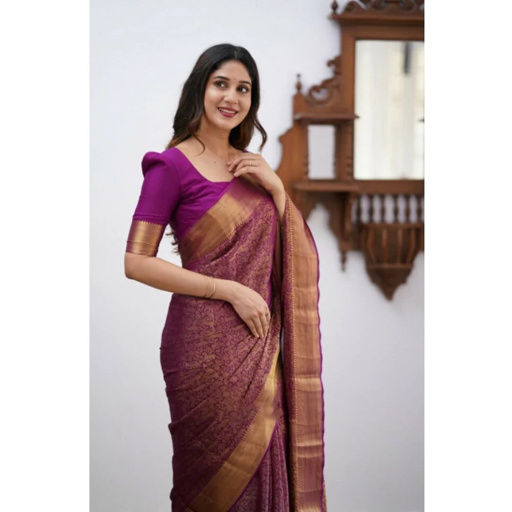 Women's Silk Printed Saree With Unstitched Blouse 5.5Mtr (Wine)