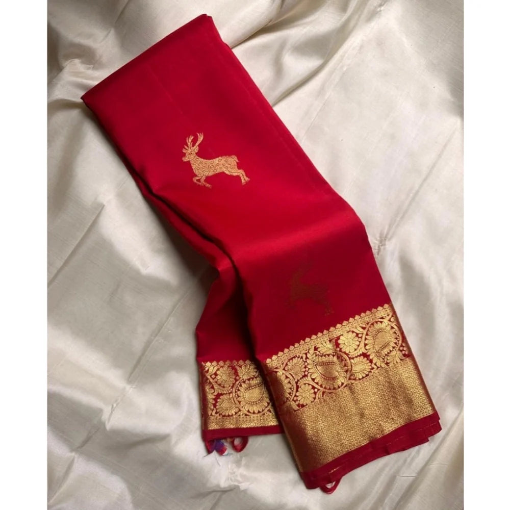 Women's Silk Printed Saree With Unstitched Blouse 5.5Mtr (Red)