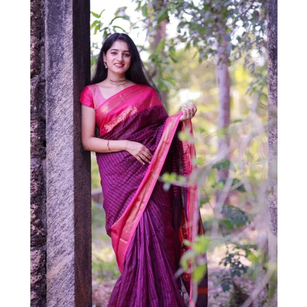 Women's Silk Printed Saree With Unstitched Blouse 5.5Mtr (Purple)