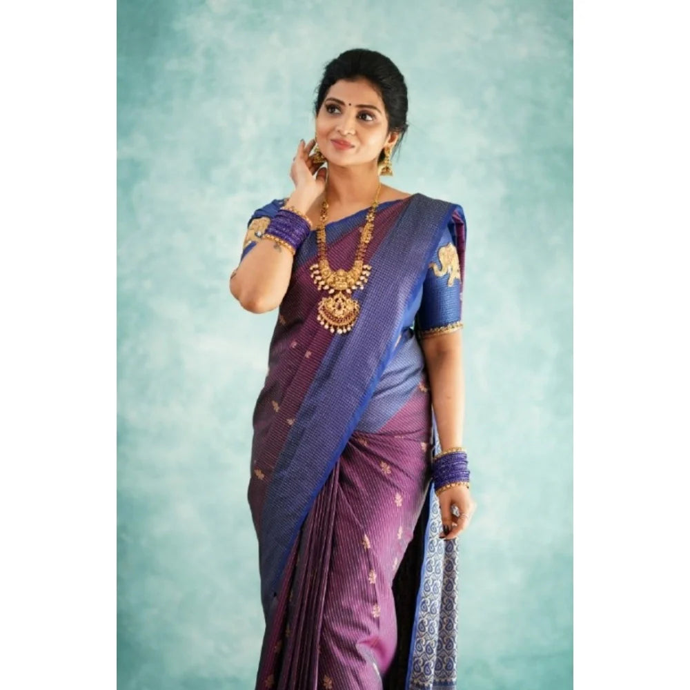 Women's Silk Printed Saree With Unstitched Blouse 5.5Mtr (Purple)