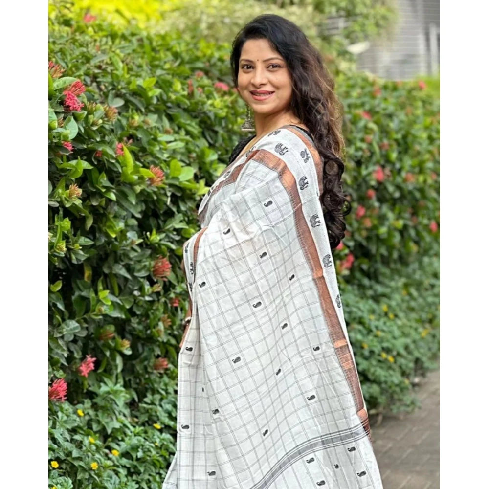 Women's Silk Printed Saree With Unstitched Blouse 5.5Mtr (Off White)