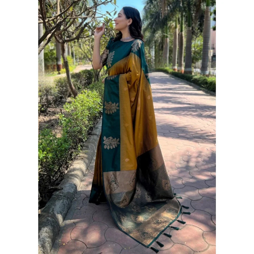 Women's Silk Printed Saree With Unstitched Blouse 5.5Mtr (Yellow)