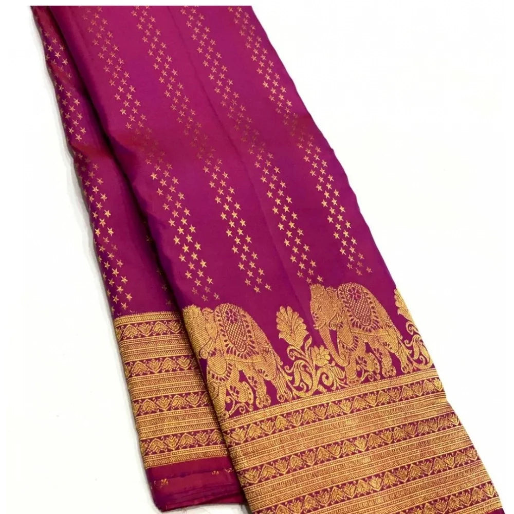Women's Silk Printed Saree With Unstitched Blouse 5.5Mtr (Rani Pink)