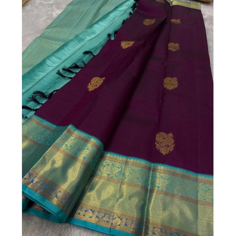 Women's Silk Printed Saree With Unstitched Blouse 5.5Mtr (Wine)