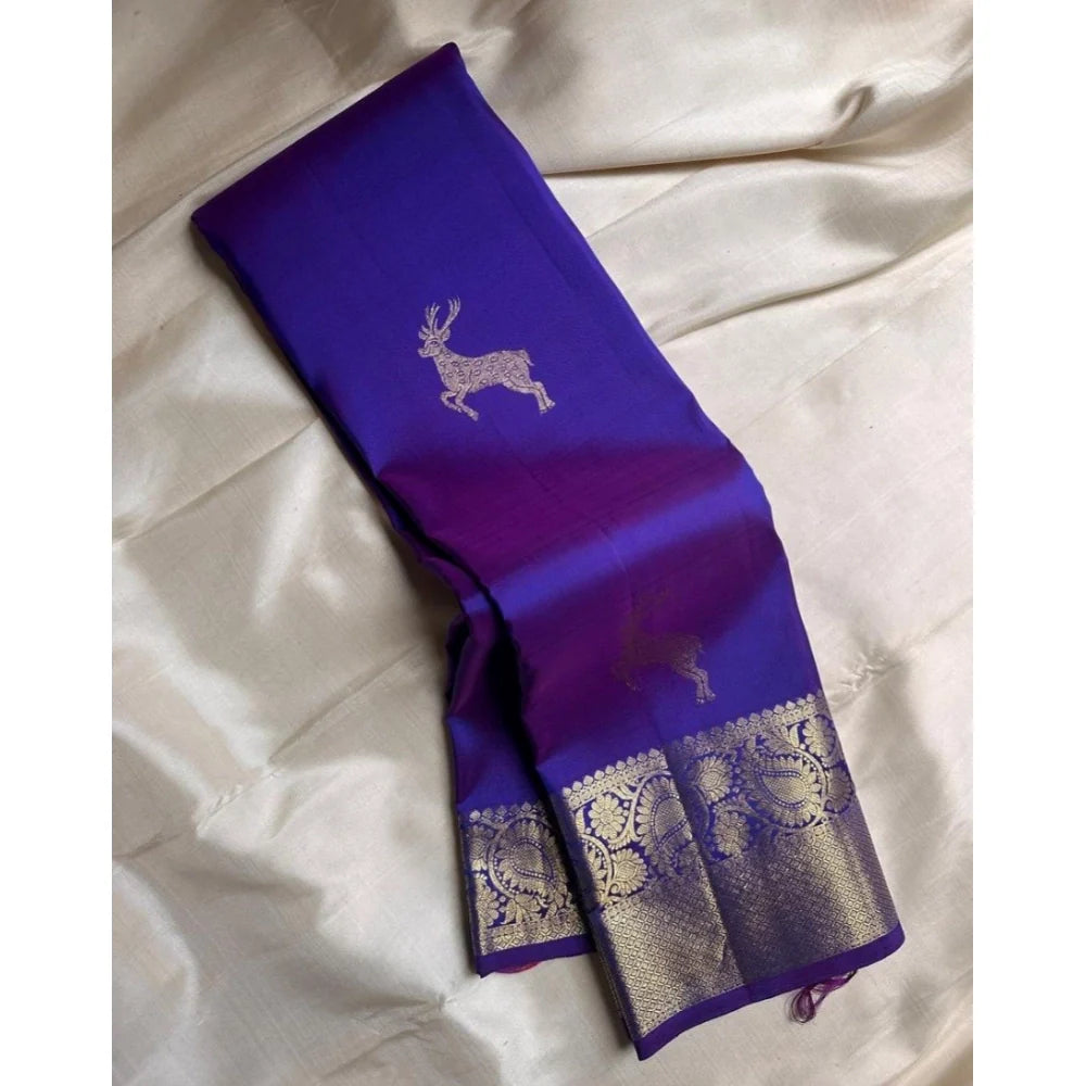 Women's Silk Printed Saree With Unstitched Blouse 5.5Mtr (Royal Blue)