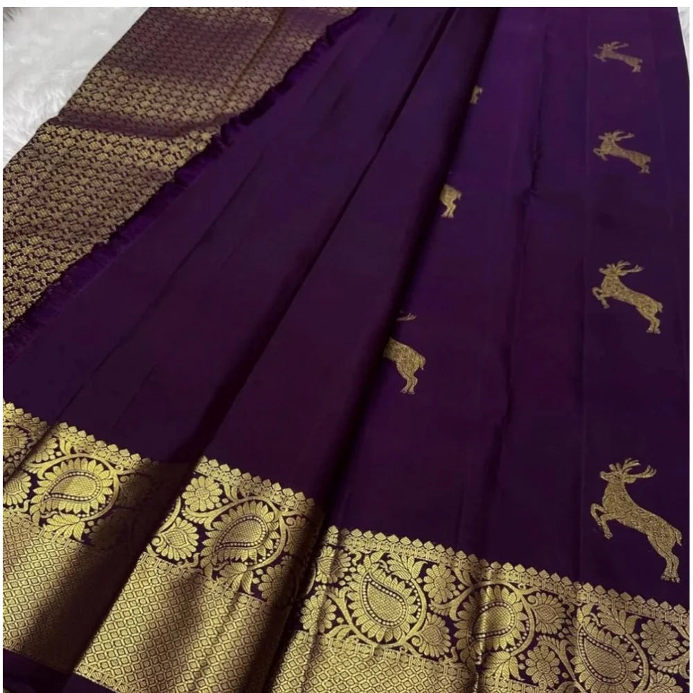 Women's Silk Printed Saree With Unstitched Blouse 5.5Mtr (Wine)