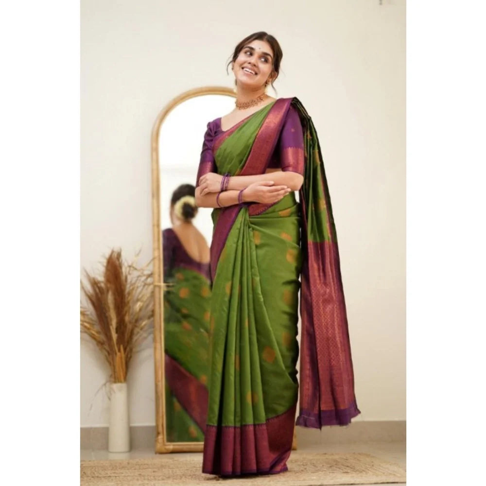 Women's Silk Printed Saree With Unstitched Blouse 5.5Mtr (Green)
