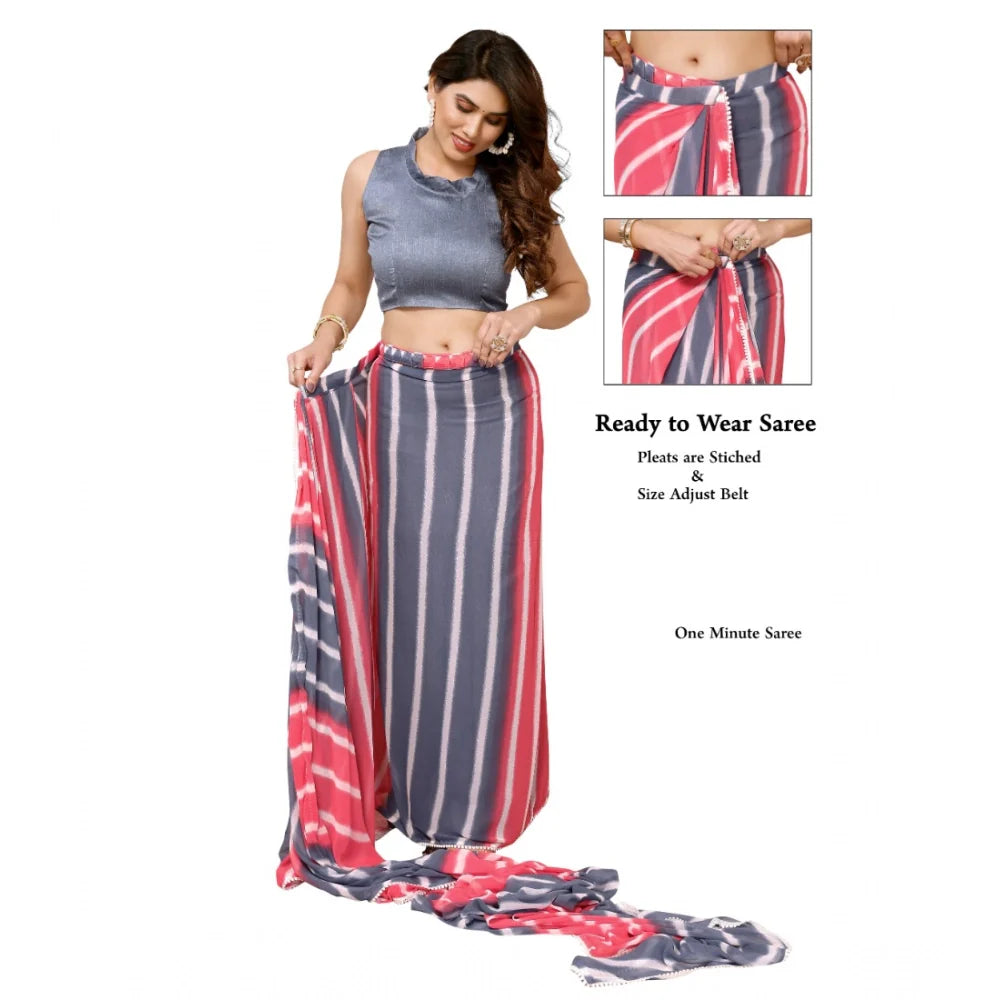 Women's Small Lace Georgette Striped Ready-to-Wear Saree With Unstitched Blouse 5.5 Mtr (Pink)