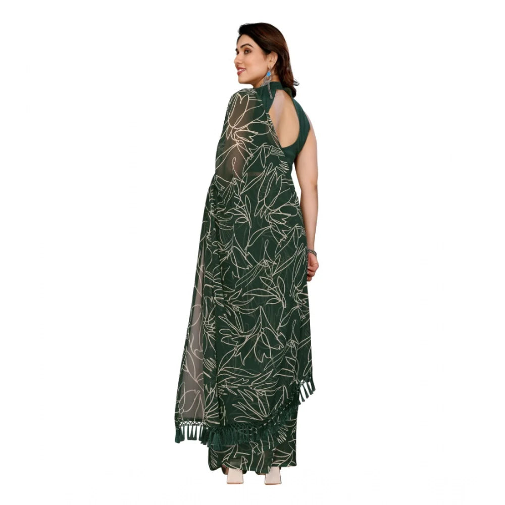 Women's Zalar Lace Georgette Printed Ready-to-Wear Saree With Unstitched Blouse 5.5 Mtr (Green)