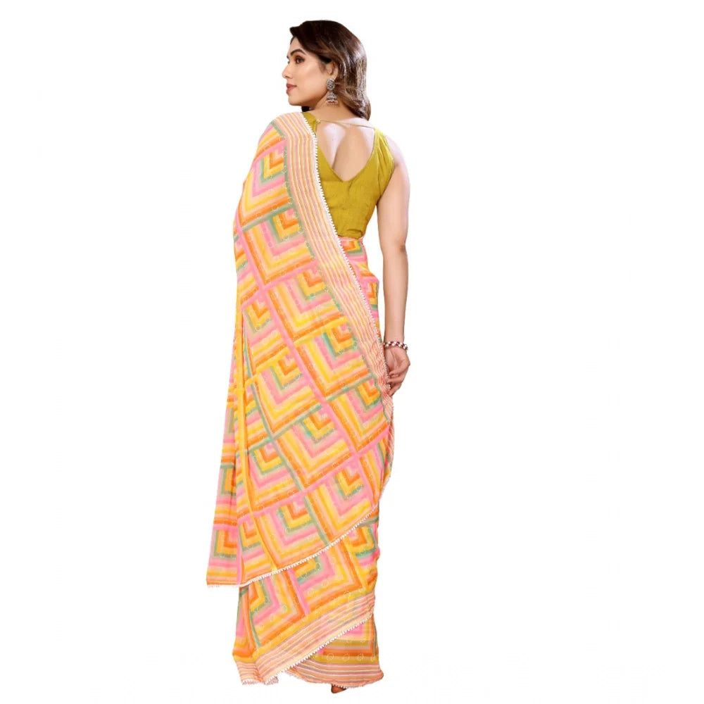 Women's Small Lace Georgette Printed Ready-to-Wear Saree With Unstitched Blouse 5.5 Mtr (Yellow)