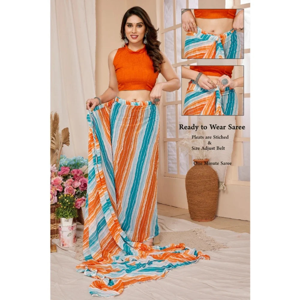 Women's Small Lace Georgette Striped Ready-to-Wear Saree With Unstitched Blouse 5.5 Mtr (Multicolor)