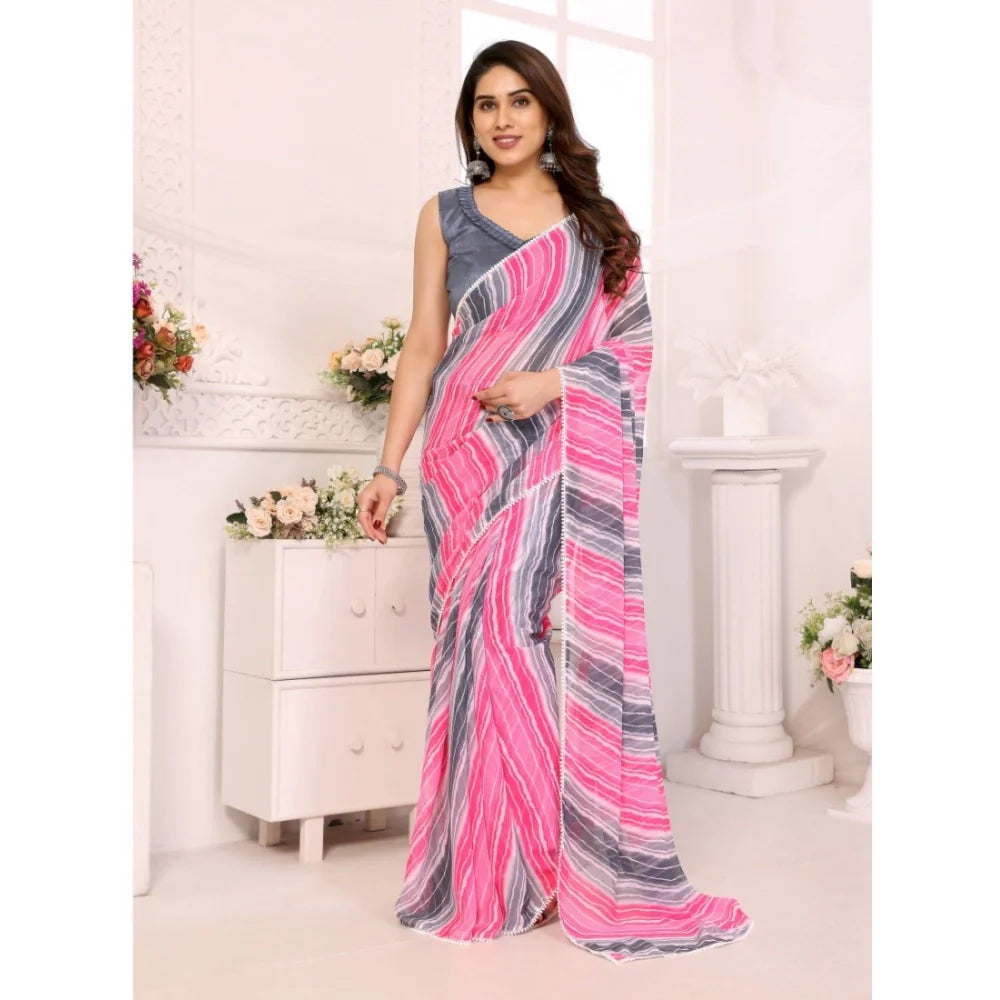 Women's Small Lace Georgette Striped Ready-to-Wear Saree With Unstitched Blouse 5.5 Mtr (Grey)