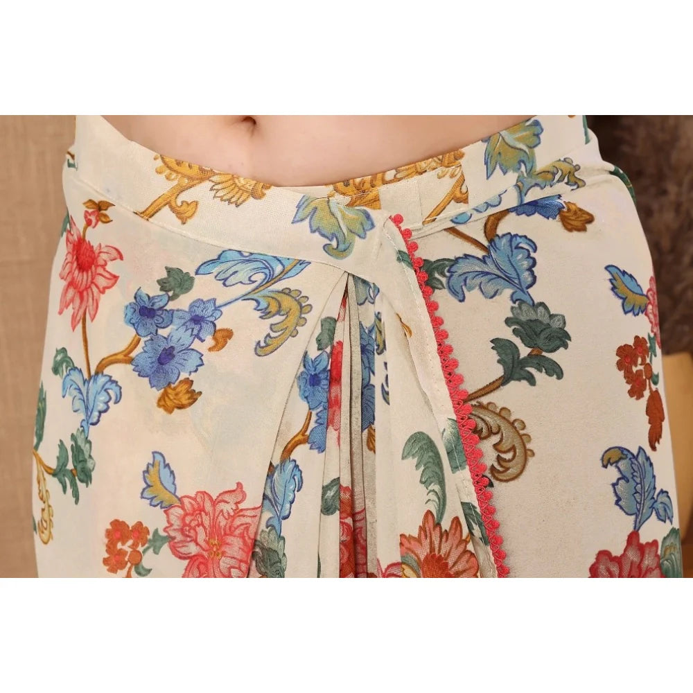 Women's Small Lace Georgette Printed Ready-to-Wear Saree With Unstitched Blouse 5.5 Mtr (Off White)