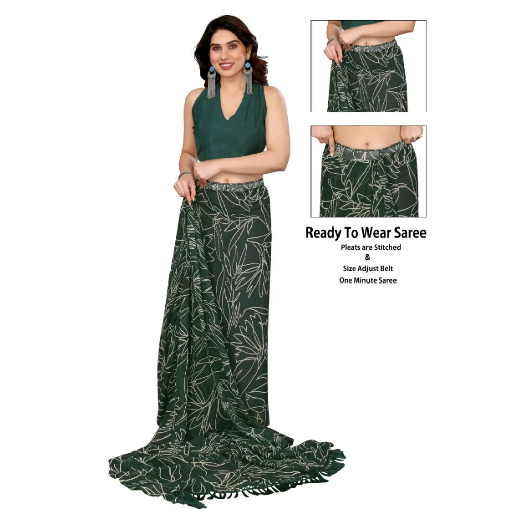Women's Zalar Lace Georgette Printed Ready-to-Wear Saree With Unstitched Blouse 5.5 Mtr (Green)