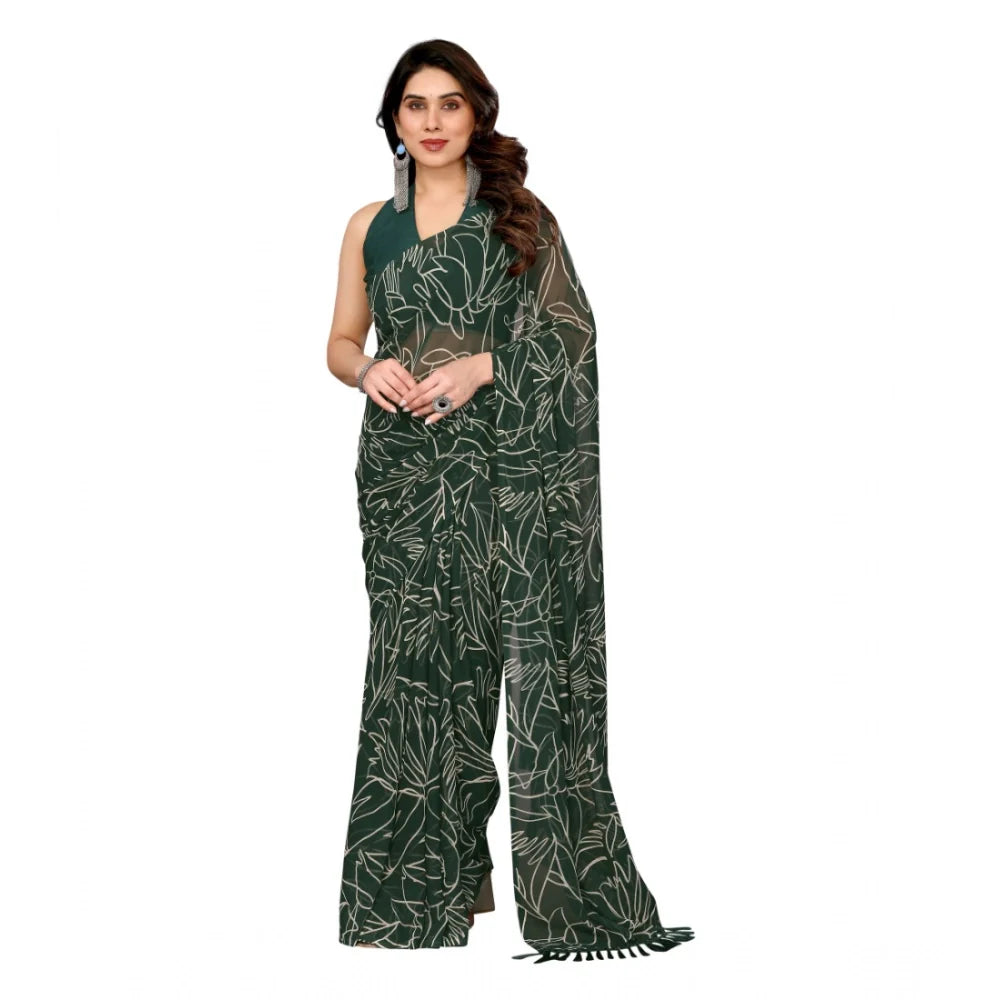 Women's Zalar Lace Georgette Printed Ready-to-Wear Saree With Unstitched Blouse 5.5 Mtr (Green)