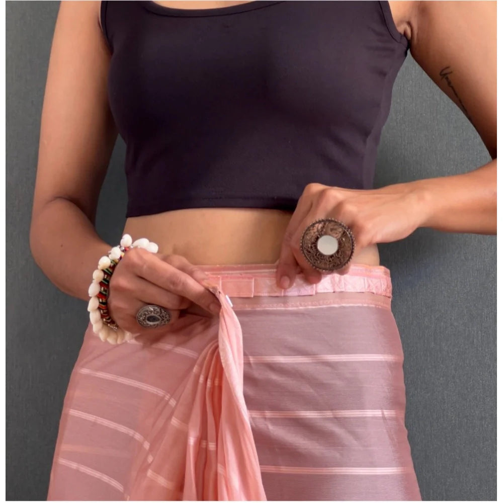 Women's Chiffon Striped Ready to wear Saree With Unstitched Blouse 5.5 Mtr (Peach)