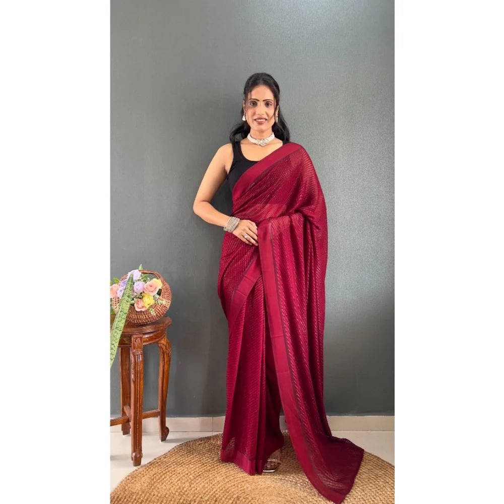 Women's Chiffon Solid Ready to wear Saree With Unstitched Blouse 5.5 Mtr (Maroon)