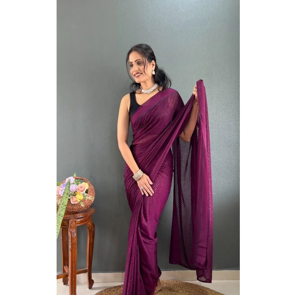 Women's Chiffon Solid Ready to wear Saree With Unstitched Blouse 5.5 Mtr (Wine )