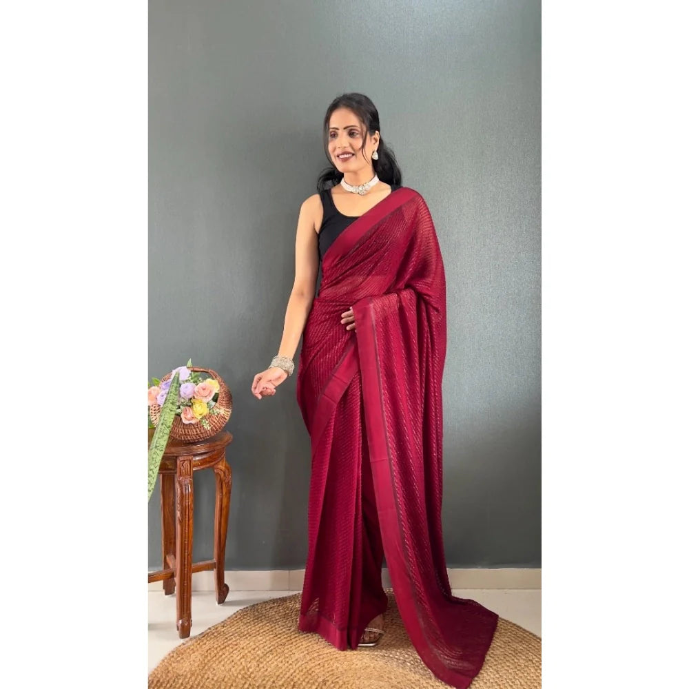 Women's Chiffon Solid Ready to wear Saree With Unstitched Blouse 5.5 Mtr (Maroon)
