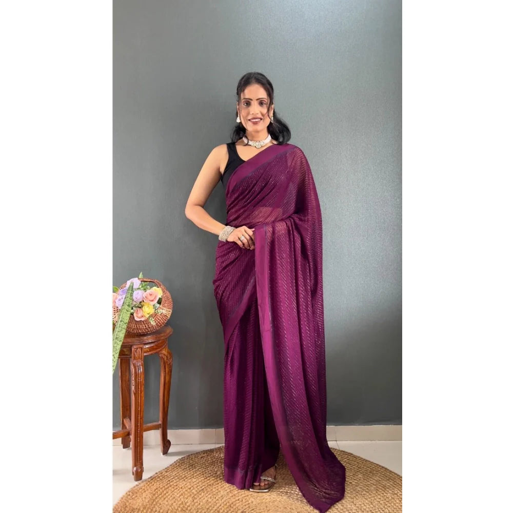 Women's Chiffon Solid Ready to wear Saree With Unstitched Blouse 5.5 Mtr (Wine )