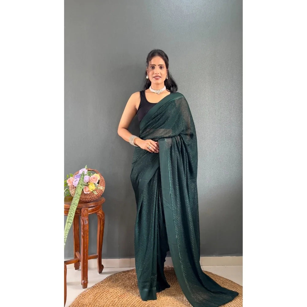 Women's Chiffon Solid Ready to wear Saree With Unstitched Blouse 5.5 Mtr (Green )