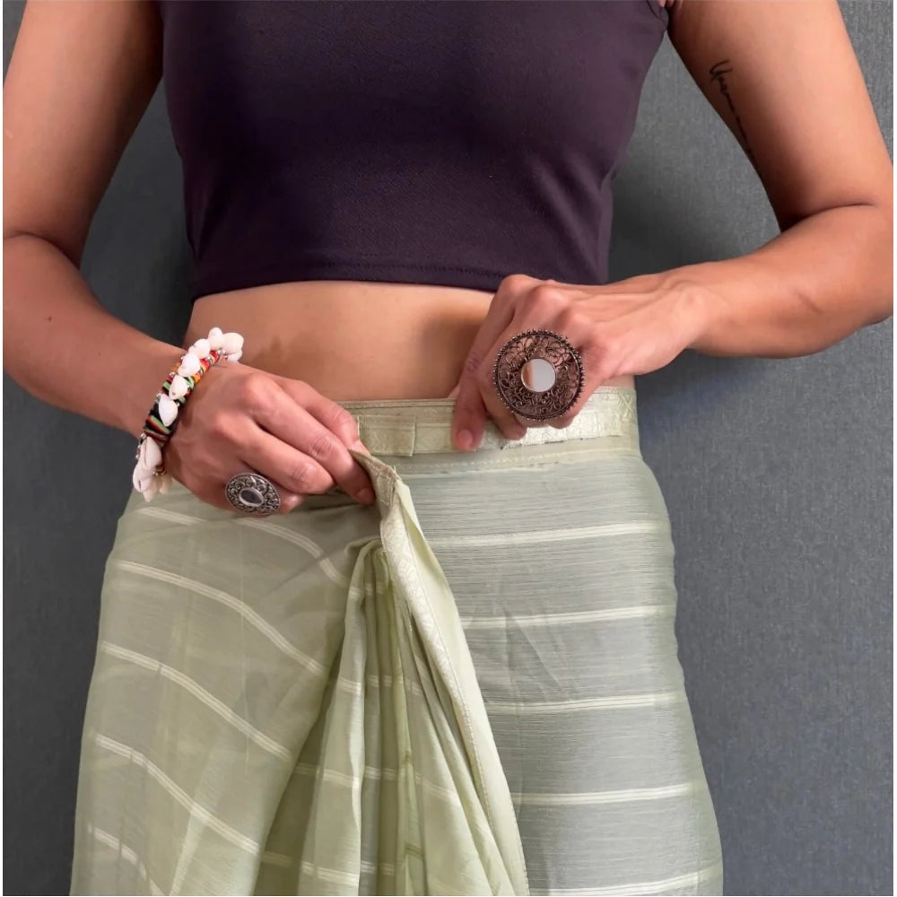 Women's Chiffon Striped Ready to wear Saree With Unstitched Blouse 5.5 Mtr (Pista )