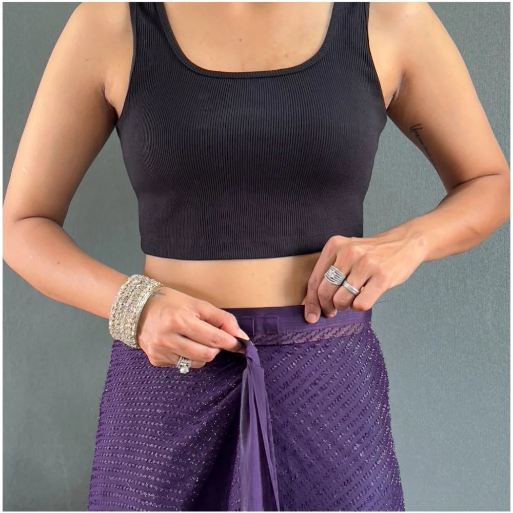 Women's Chiffon Solid Ready to wear Saree With Unstitched Blouse 5.5 Mtr (Purple)