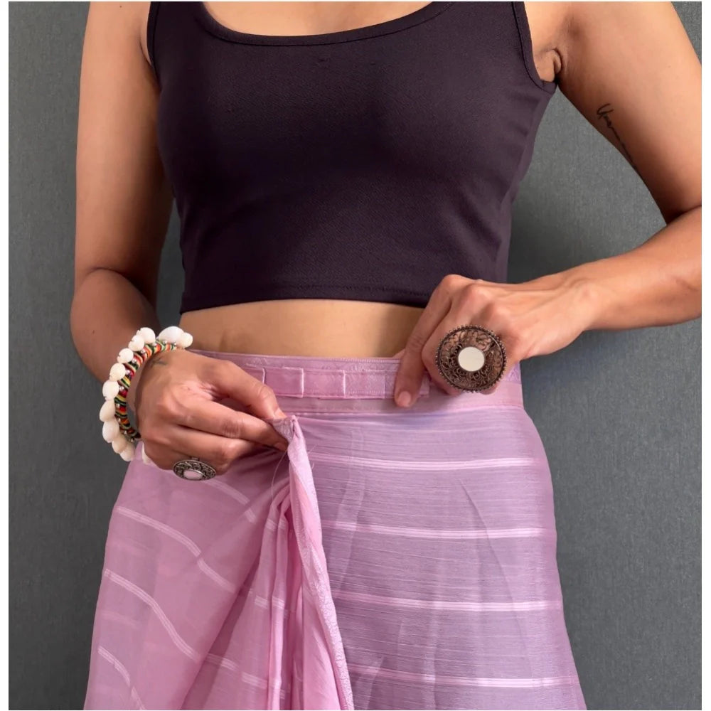 Women's Chiffon Striped Ready to wear Saree With Unstitched Blouse 5.5 Mtr (Pink)