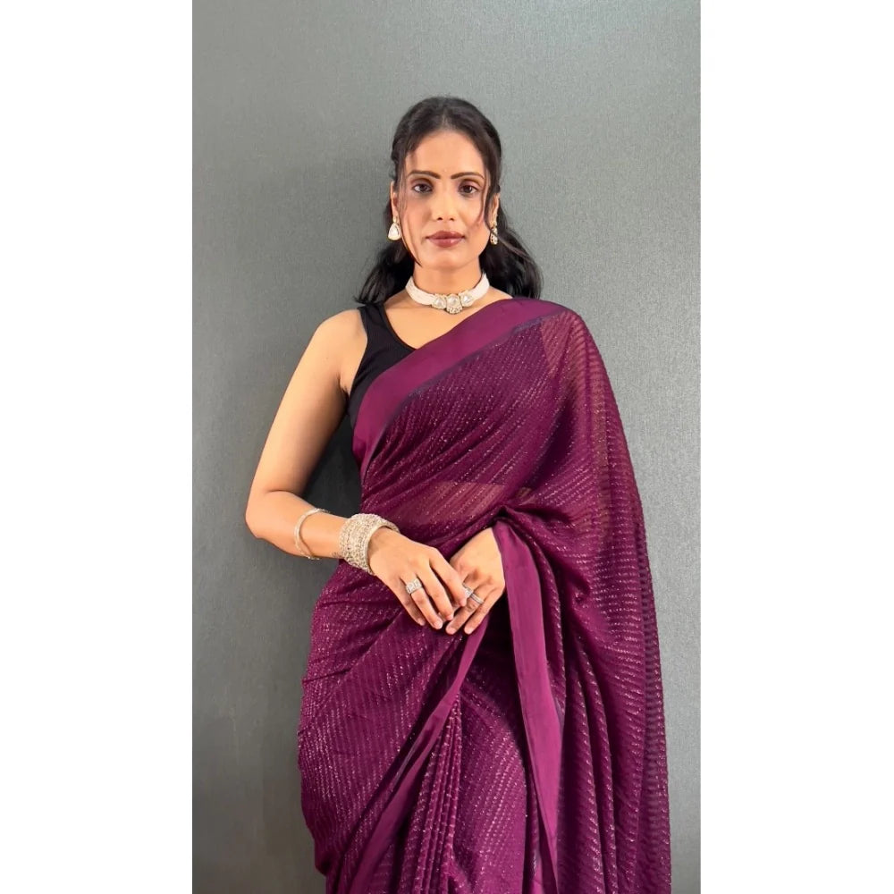 Women's Chiffon Solid Ready to wear Saree With Unstitched Blouse 5.5 Mtr (Wine )