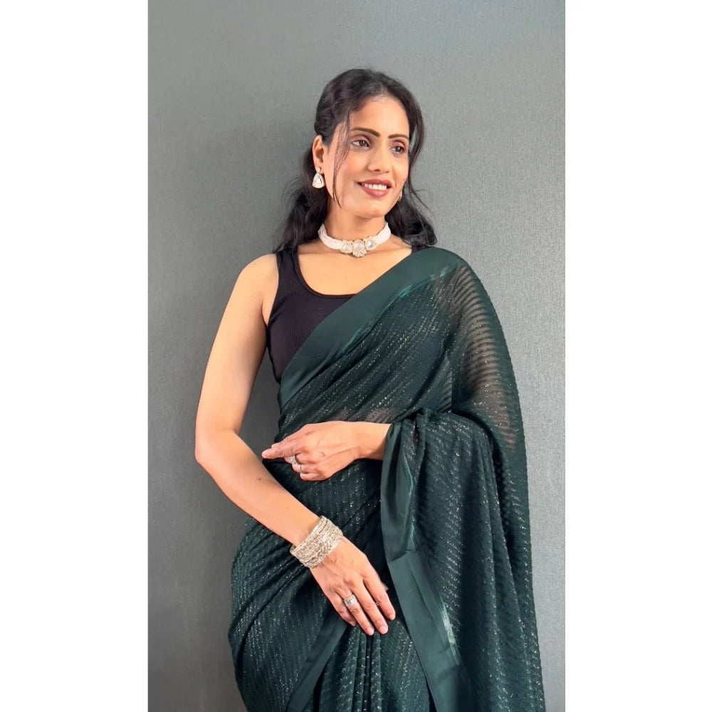 Women's Chiffon Solid Ready to wear Saree With Unstitched Blouse 5.5 Mtr (Green )