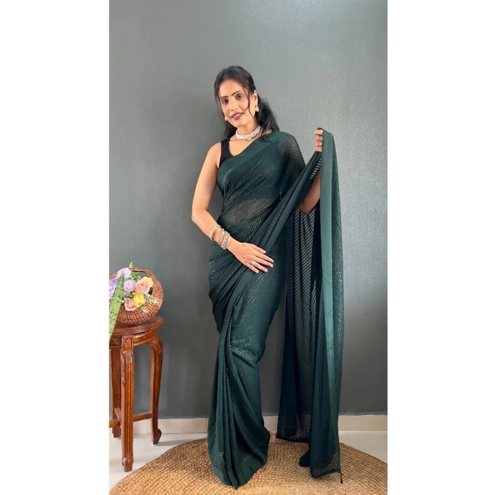 Women's Chiffon Solid Ready to wear Saree With Unstitched Blouse 5.5 Mtr (Green )