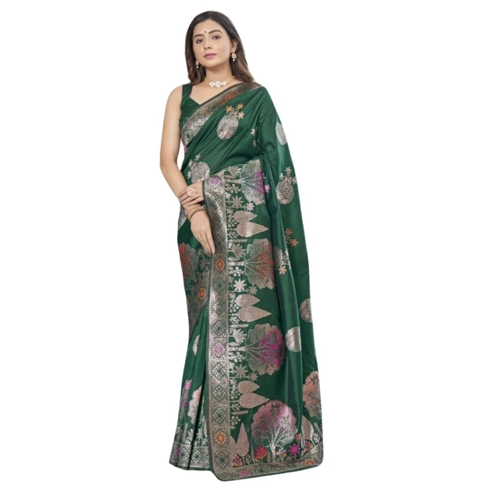 Women's Silk Printed Saree With Unstitched Blouse 5.5Mtr (Green)