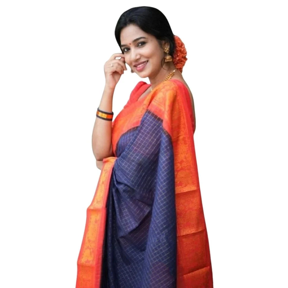 Women's Silk Printed Saree With Unstitched Blouse 5.5Mtr (Blue)