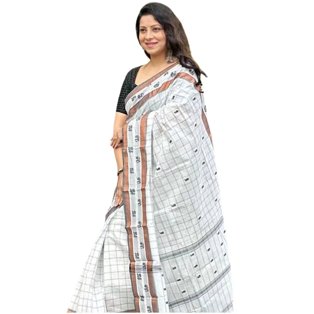 Women's Silk Printed Saree With Unstitched Blouse 5.5Mtr (Off White)